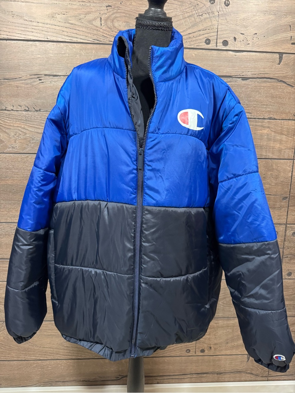 Champion Blue and Black Colorblock mens Puffer Jacket